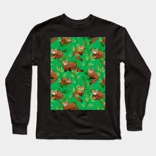 Red Panda & Bamboo Leaves Pattern Long Sleeve T-Shirt